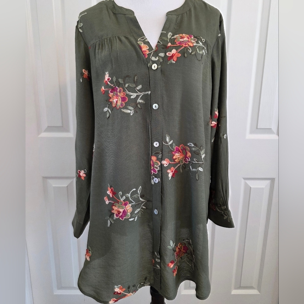 Fig & Flower Embroidered Tunic Top Boho Floral Long Sleeve Blouse- New SZ 1X - Picture 3 of 11